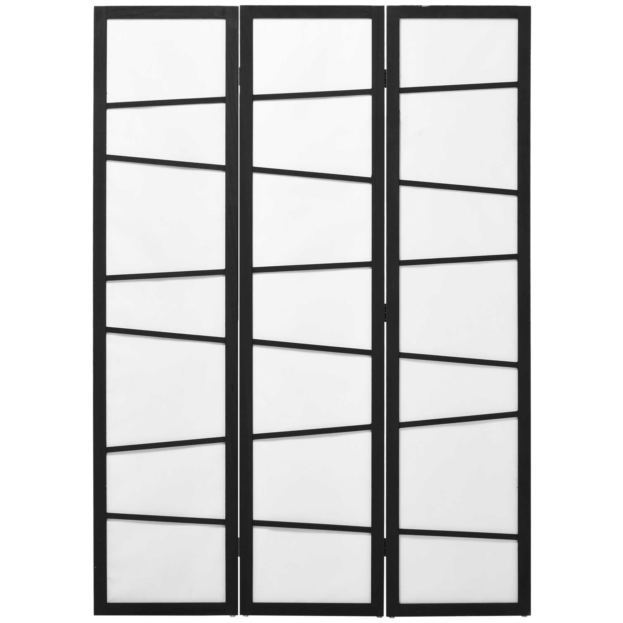 Paravento Separè 3 Pannelli 135x170 cm in Legno Nero e Bianco