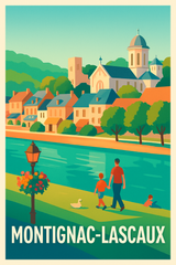 Dordogne France Pas de Cadre / 20 × 30cm Affiche de Montignac-Lascaux - Charme d'une balade au bord de l'eau