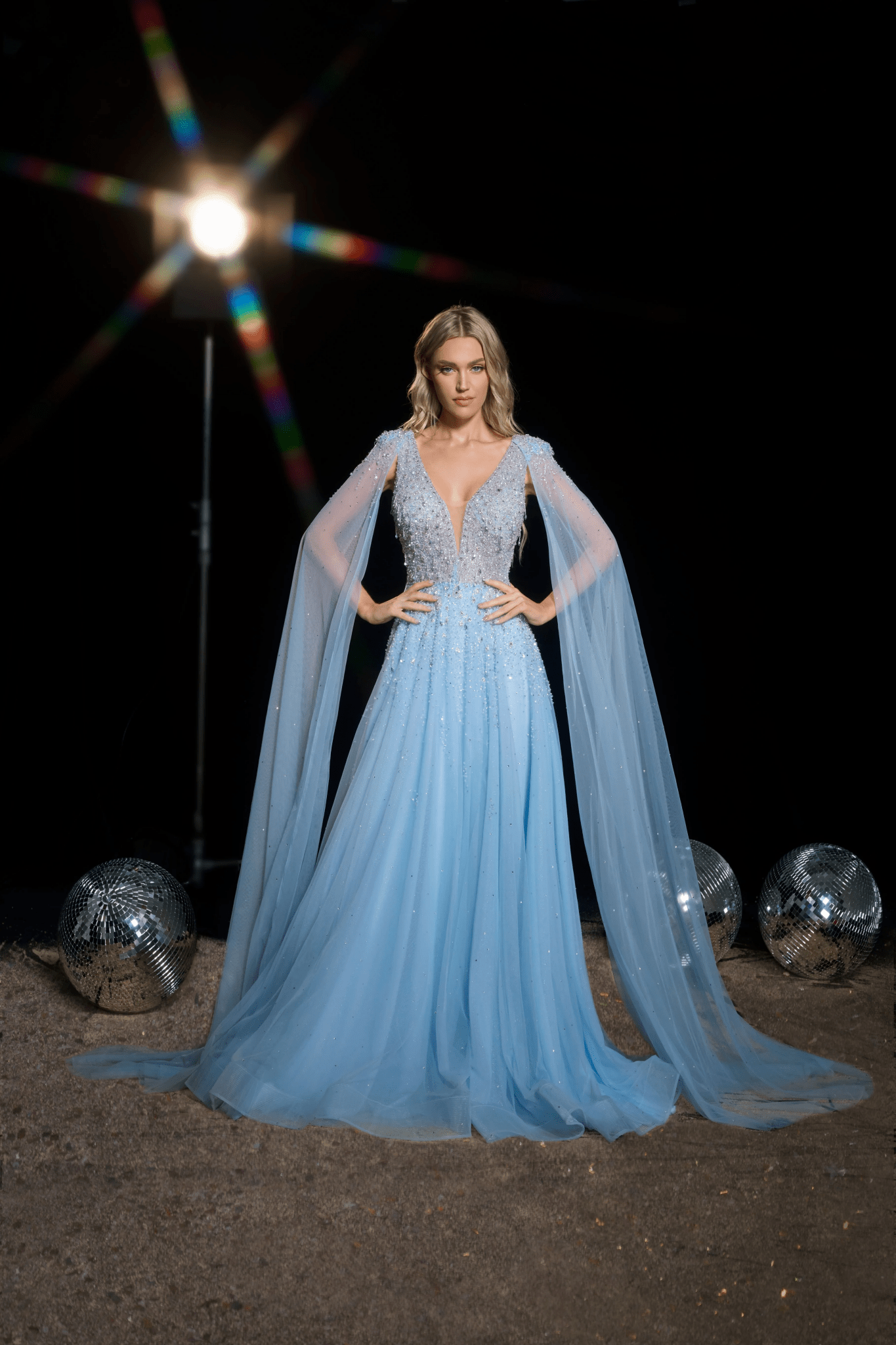 Dusty Pink Designer Sequin Gown with Cape Sleeves - Sparkly Maxi Dress with V - Neckline - Elegant Embellished Gown Plus Size - WonderlandByLilian