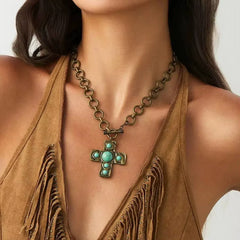 Vintage Pearl Cross Toggle Necklace