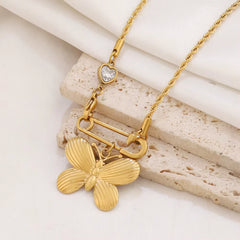 Pearl Butterfly Paperclip Necklace