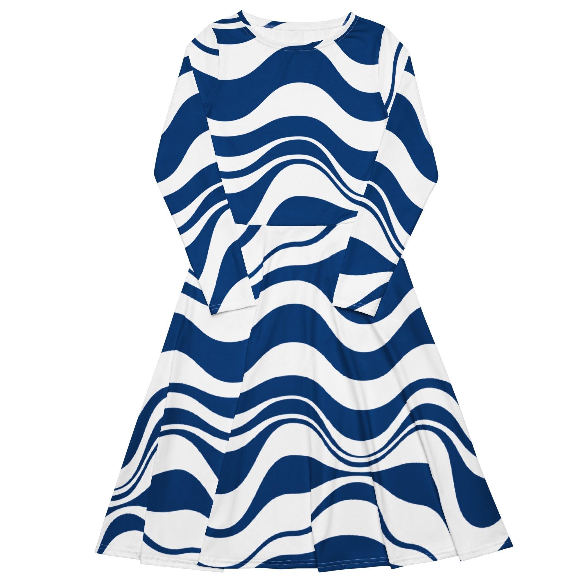 Midi dress - ENERGY WAVES blue - Wavy stripe print 6XL