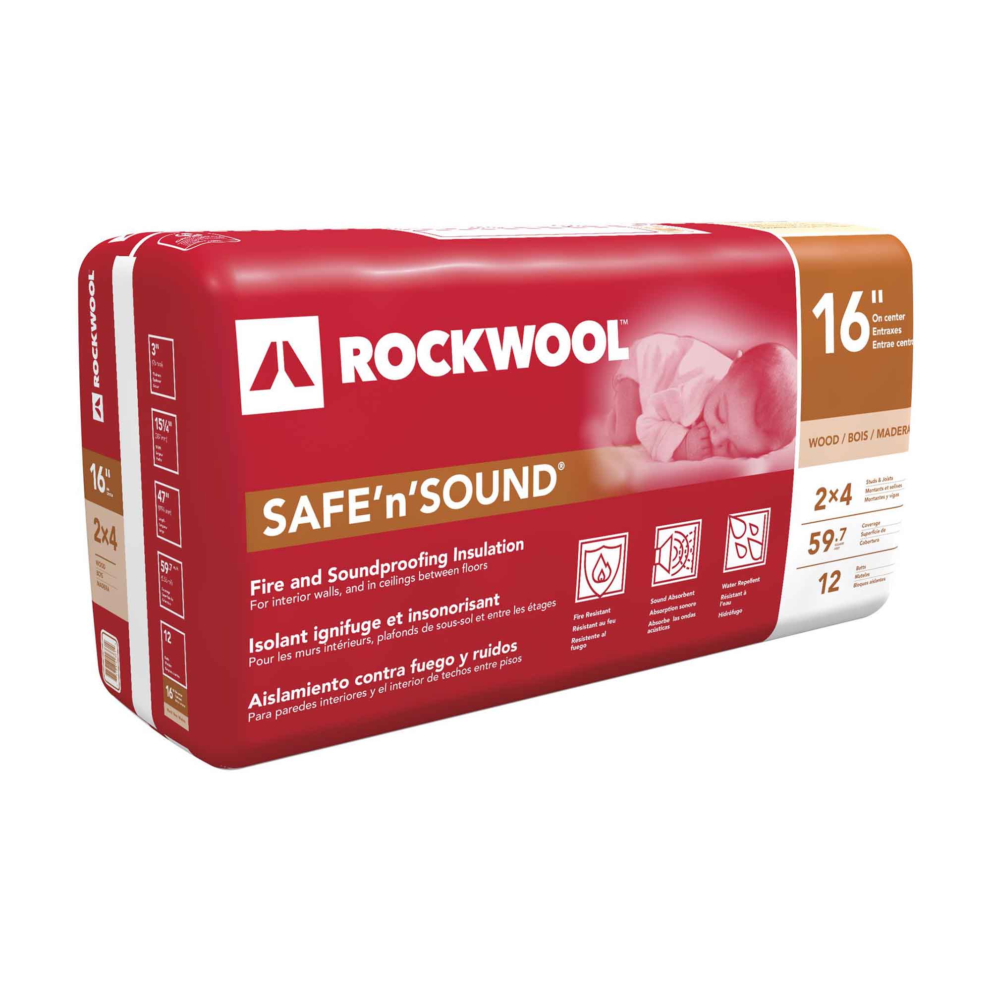 Isolant ignifuge et insonorisant Safe'N’Sound 16'' pour ossatures de bois, 3" x 15-1/4" x 47" (59,7 pi²)