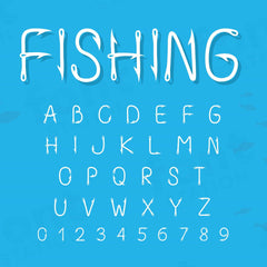Image showing all characters available in the Fishing Hook font created by FontStation.