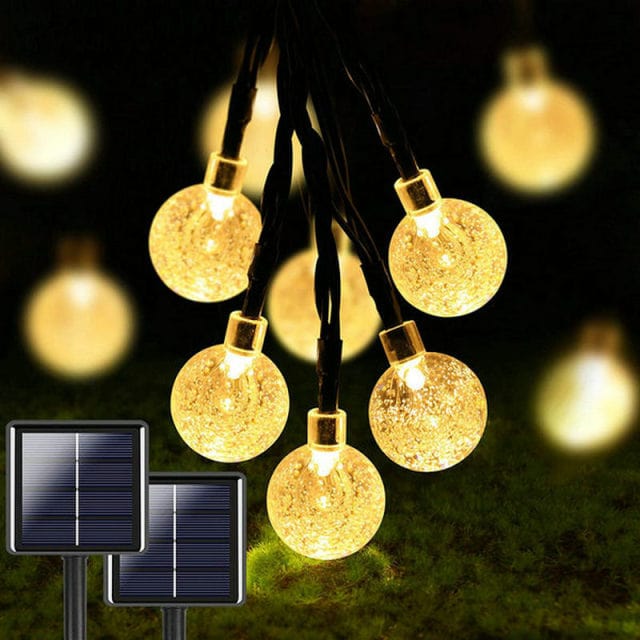 frJardioui Guirlande Solaire Couleur chaude / 6M 30LEDS Guirlande Solaire Extérieure LED en Forme d'Ampoule
