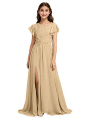 Lace Flutter Sleeve Junior Bridesmaid Dress