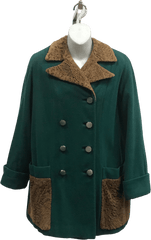 Green Button Up Fur Trim Coat with Pockets by Rothmoor