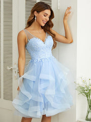 A-Line/Princess Applique V-neck Sleeveless Knee-Length Dresses Prom Homecoming Dress