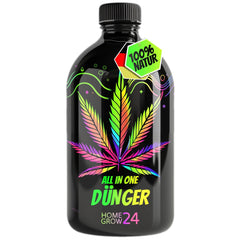 Homegrow24 All-in-One Cannabis-Dünger 500 ml – Bio-Komplettdünger, schwarze Flasche mit Hanfblatt-Label, 100 % natürlich