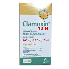 Clamoxin 12 Hrs Pediatrico, Amoxicilina, Ácido Clavulánico, 40 ml Suspensión