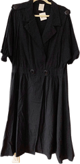 70's/80's Black Linen Elastic Waist Dress