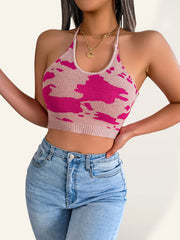 Cow Pattern Waist Sling Cropped Knitted Sweater BLUE ZONE PLANET