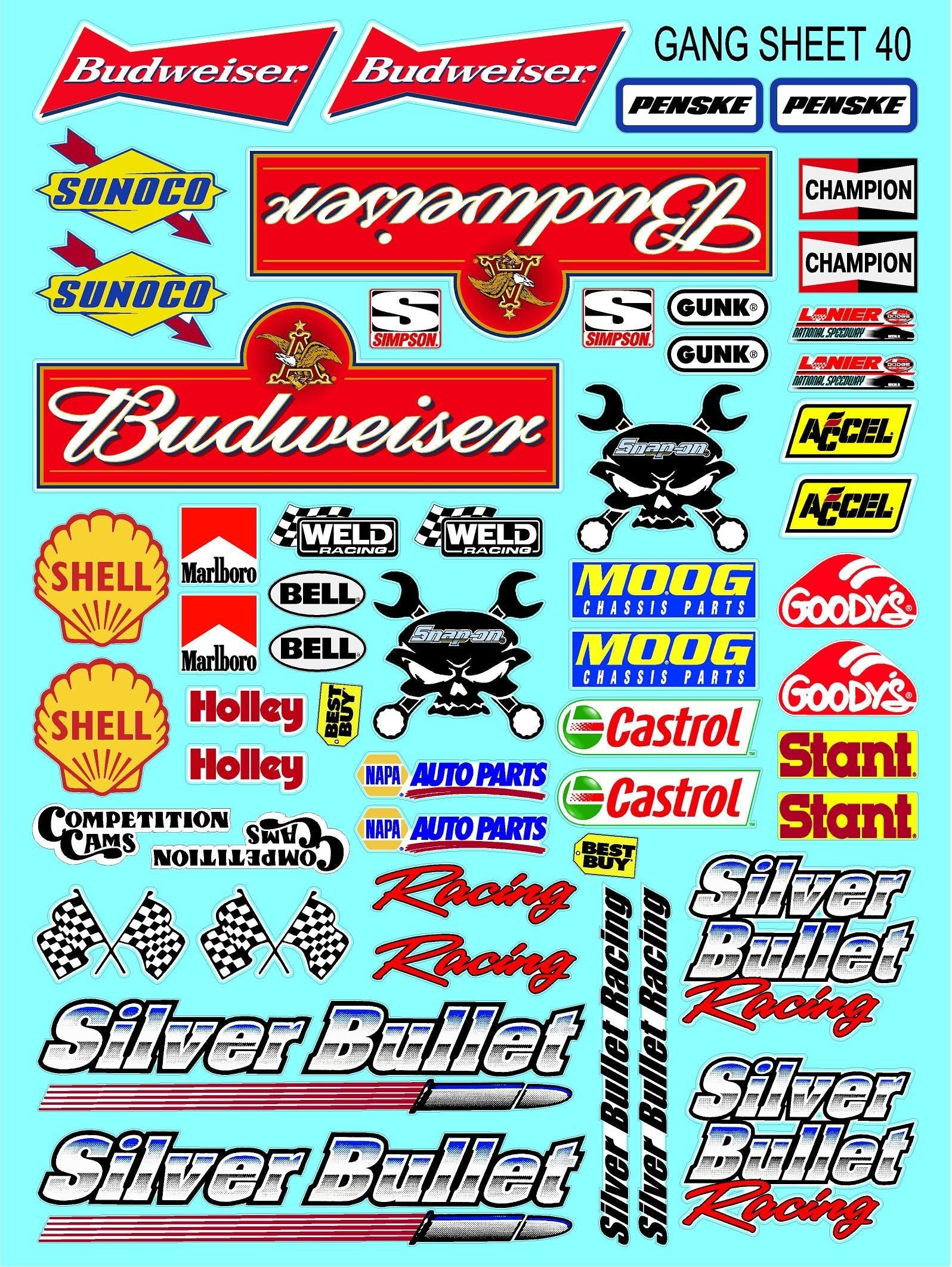 White Vinyl Gloss Sheet 40 Stockcar Vinyl R/C Racing Sponsor Sticker Small-1/24-1/16th Scale Model Decal Sticker Radio Control Lexan Body-Graphics for R/c Cars, Boats, Trucks Scale Model–Die-Cut