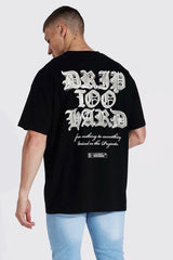 Black Squad Drip too hard Backprint T-shirt in black
