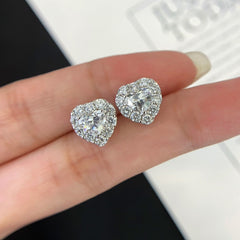 Heart 1.20tcw Lab Grown Diamond Halo Set Stud Earring, D-E-F Color, VVS-VS Clarity