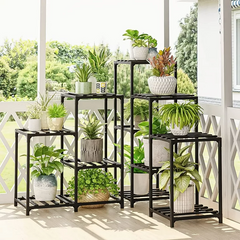 Bamworld Outdoor Plant Stand Indoor Black Corner Plant Shelf 5-Tier 11 Potted Flower Shelves Wooden Plant Stands Garden Wood Plant Holder Rack for Living Room Corner Lawn Window