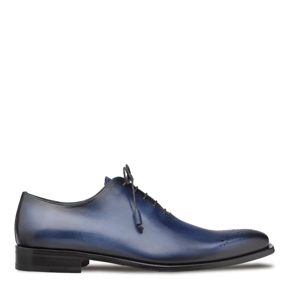Mezlan Mens Solid Blue Lace-up Oxford Leather Dress Shoes - The Suit Depot