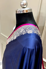 Navy Blue Plain Zari Border Katan Silk Banarasi Saree
