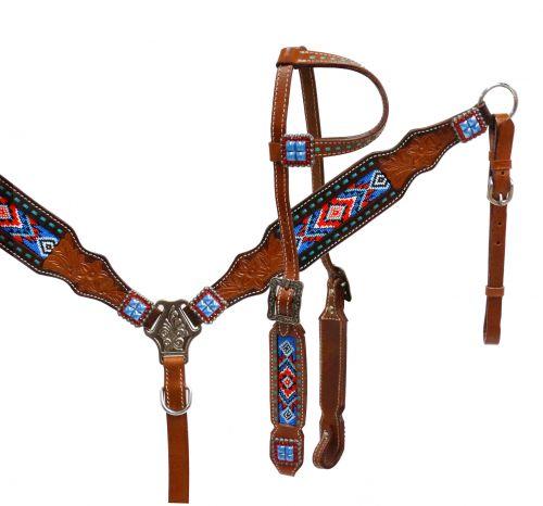 Showman® Headstall and breast collar with beaded inlay. - Country Scene Saddlery and Pet Supplies