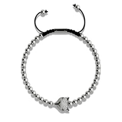 Crystal Fox silver bracelet with black macrame cord and detailed fox charm featuring Austrian crystals by NOGU