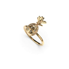 Pina Colada gold vermeil pineapple ring with cubic zirconia accents on .925 sterling silver by NOGU