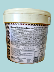 Secchiello da 6 kg di crema spalmabile alla nocciola bianca per pasticceria e gelateria.