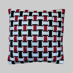 WOOVE Handgewebtes Designer-Kissen - Grid Ästhetik in Weiß, Schwarz & Rot l Kissenbezug - WOOVE