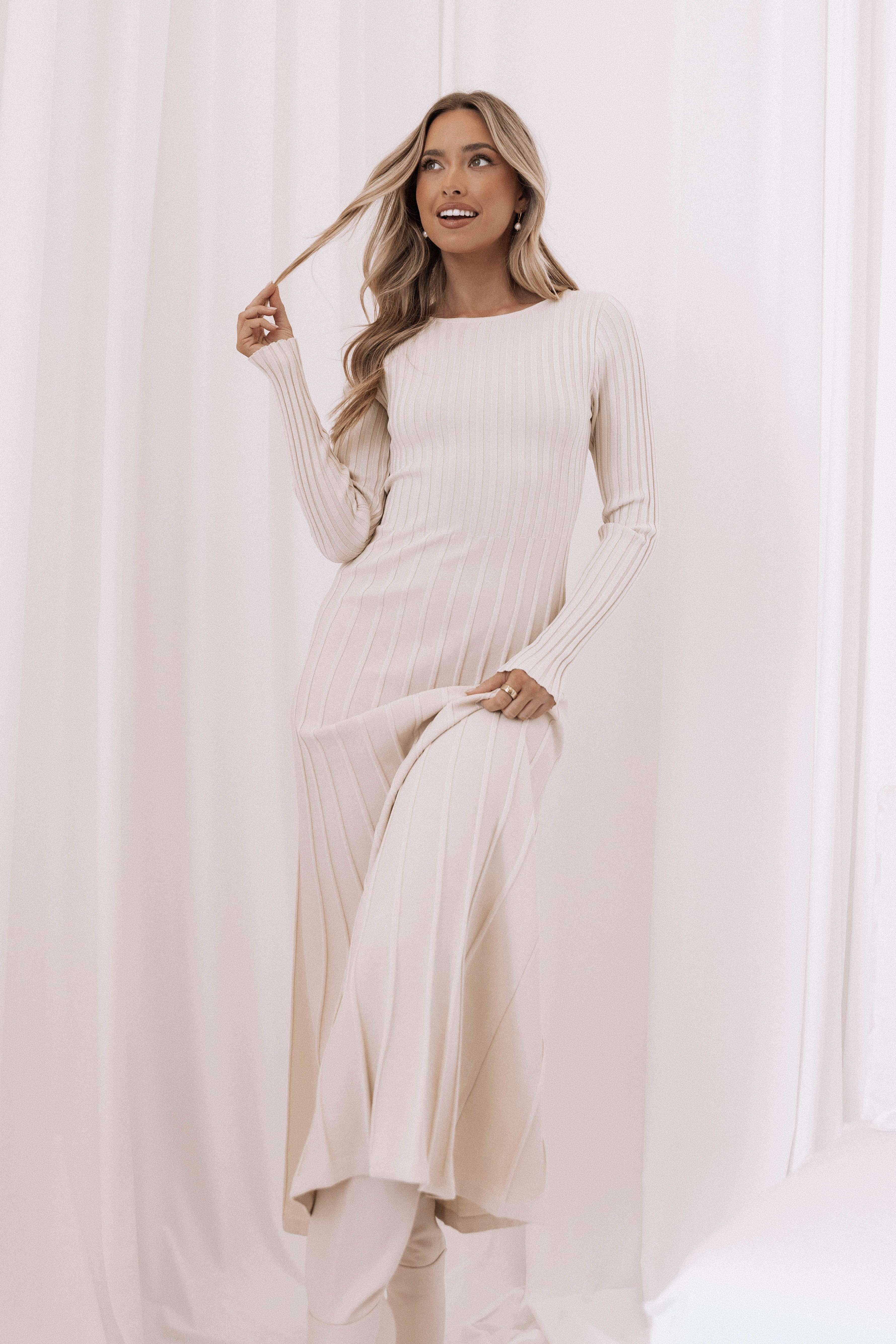 Petal and Pup USA DRESSES Alison Long Sleeve Maxi Dress - Cream