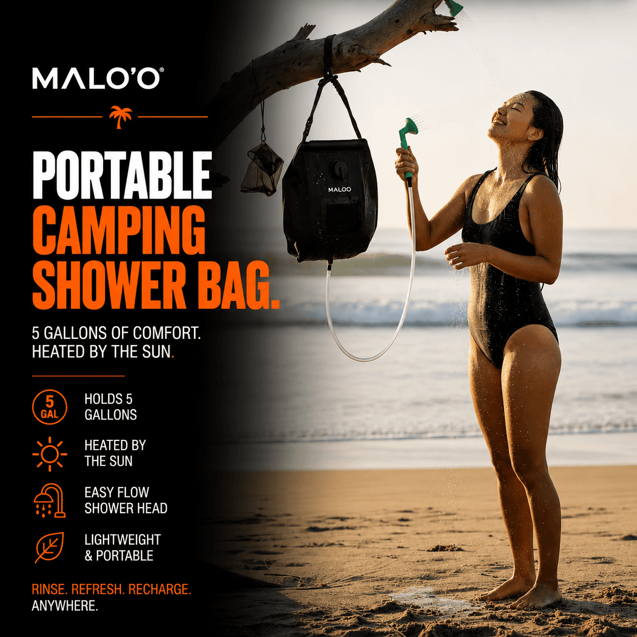 Portable Camping Shower Bag β Outdoor Shower for Beach, Surf & Travel - Malo'o Racks