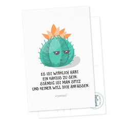 Postkarte Spruch Kaktus Leben ist hart DIN A6 - Sunnywall - Individualität trifft Design