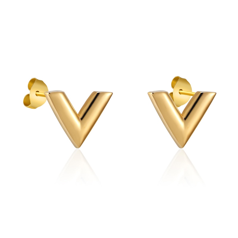 New Arrivals Exquisite Stereoscopic V Pattern Stud Earrings For Women Man Top Quality Titanium Steel Earrings Piercing Jewelry daiiibabyyy