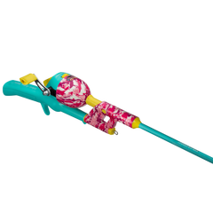 Pink camo tangle-free poles from Profishiency, angled view showing the lightweight, durable design for fishing or outdoor use.