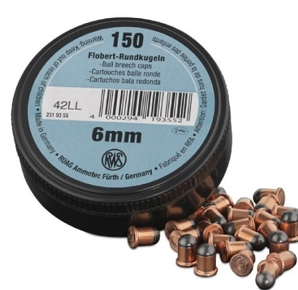 RWS Ammunition 6mm Flobert Ball / .22 BB Cap (150pk)