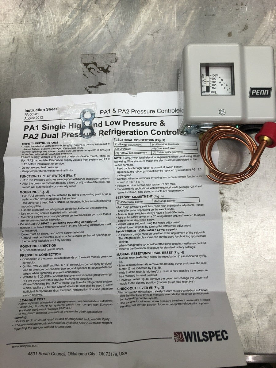 PENN CONTROLS PA1 A/C HIGH PRESSURE CUT OUT