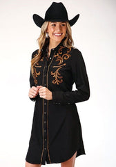Women's Roper Retro Black Shirt Dress w/ Scroll Small