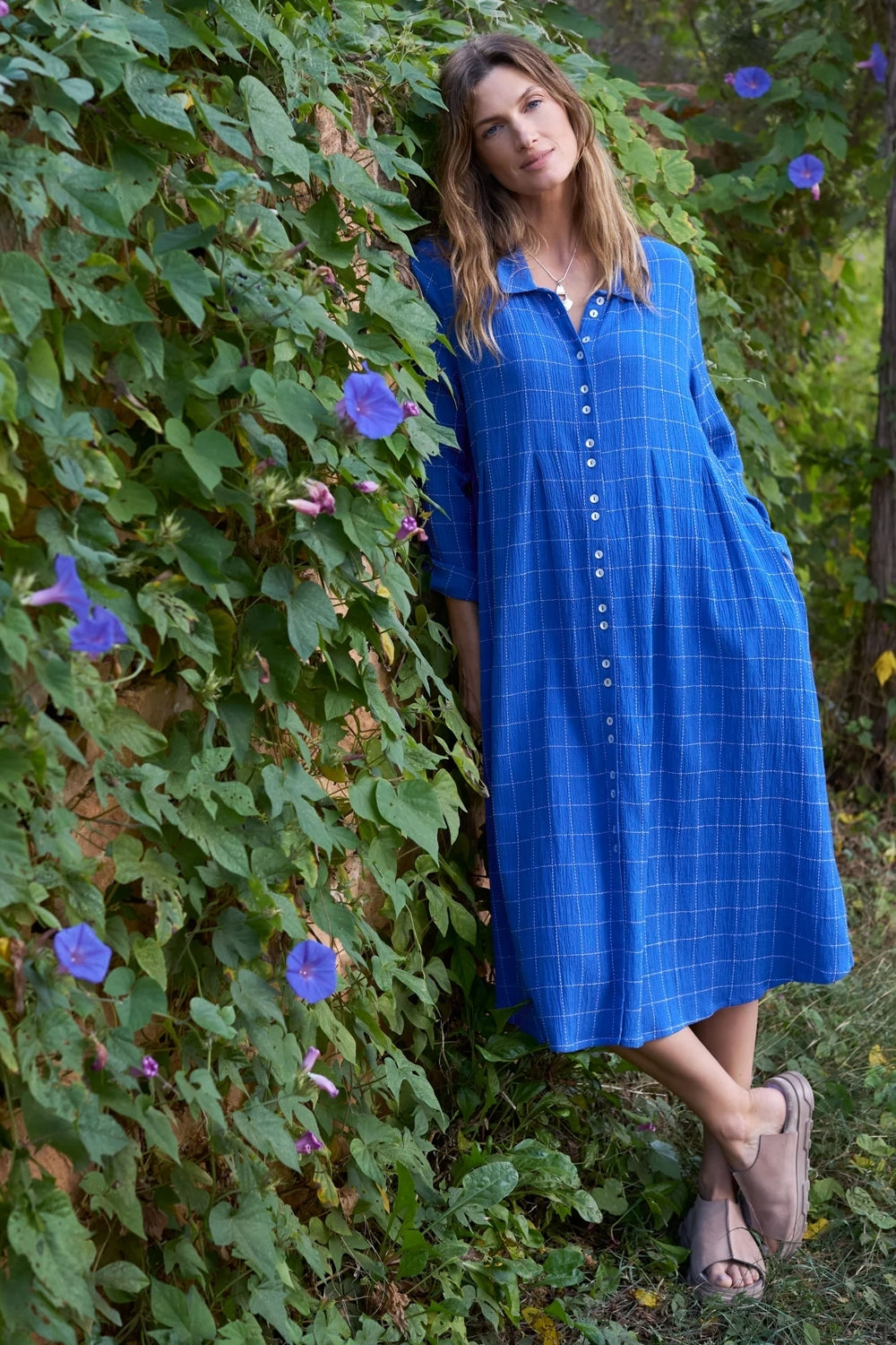 Stitched Grid Check Dress - Blue by Sahara