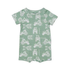 Cotton-Modal Romper - Tractors on Lily Pad