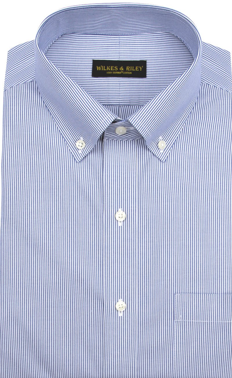 Slim Fit Blue Fine Line Stripe Button - Down Collar Supima® Cotton Non - Iron Pinpoint Oxford Dress Shirt - Wilkes & Riley, LLC