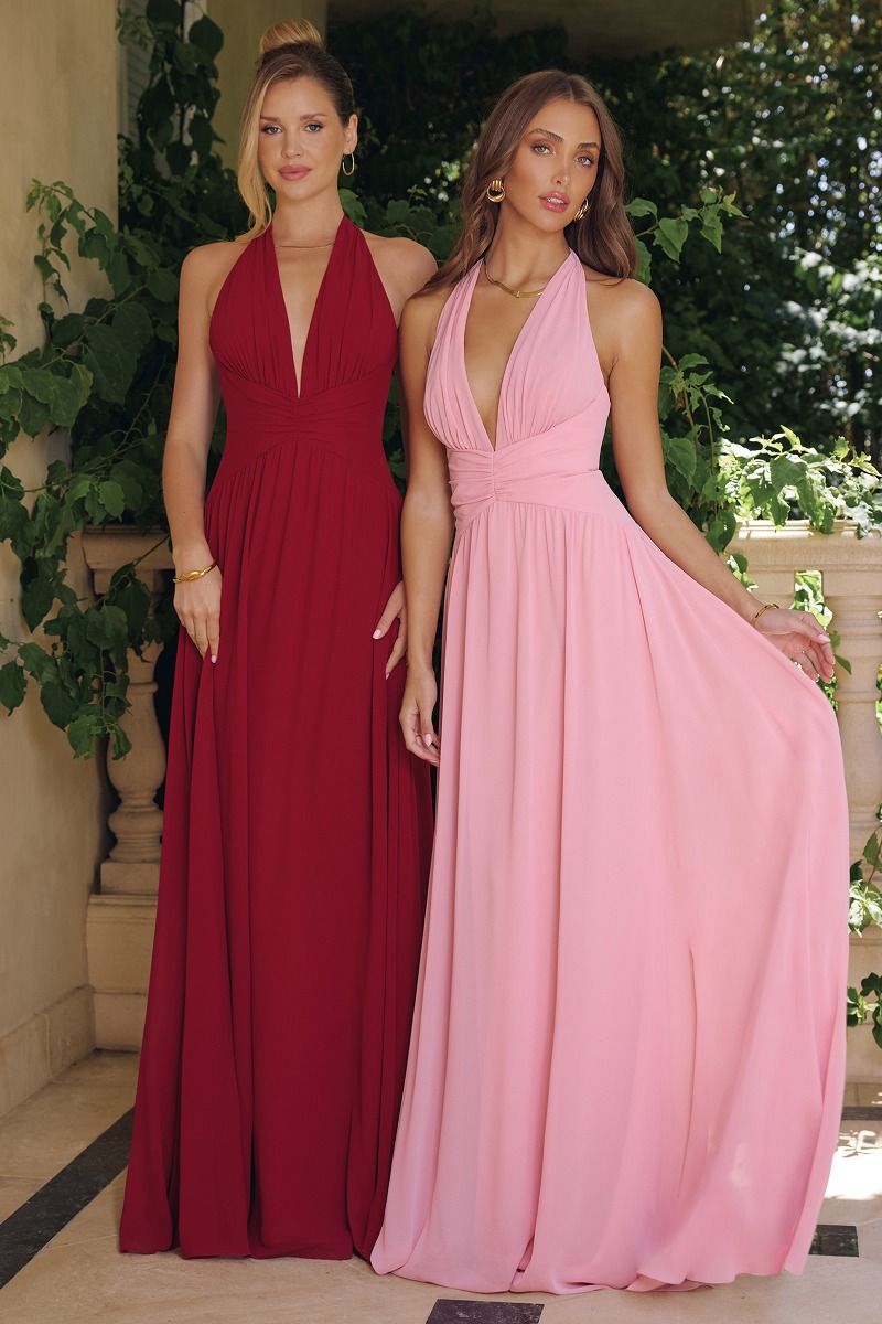 Chiffon Halter V-Neck A-line Gown by Amoris T715