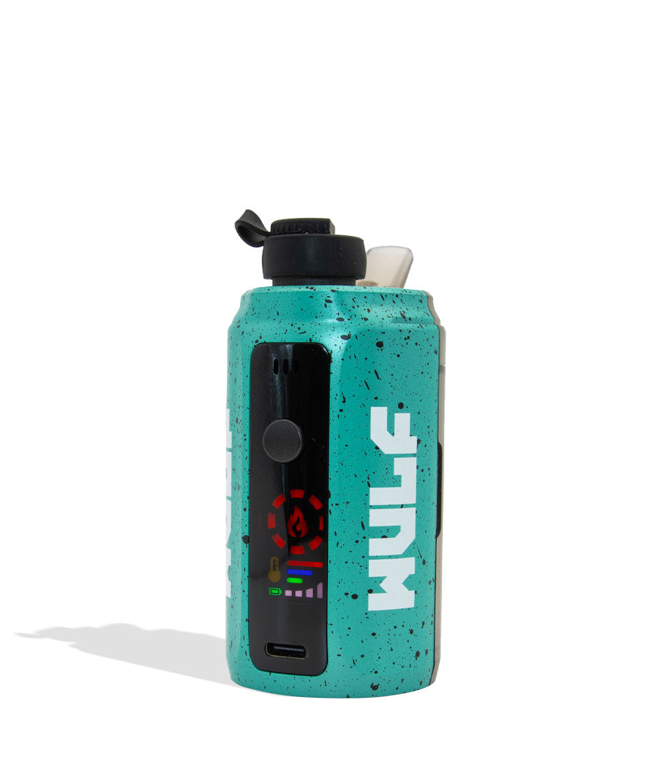 Teal Black Spatter Wulf Mods Growler Electronic Dab Rig angle view
on white background