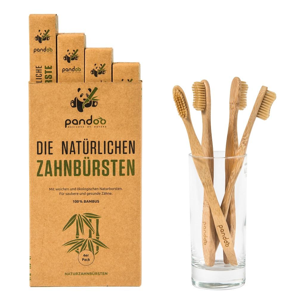 Zahnbürsten aus Bambus 4er Pack Zahnpflege Pandoo - Genuine Selection