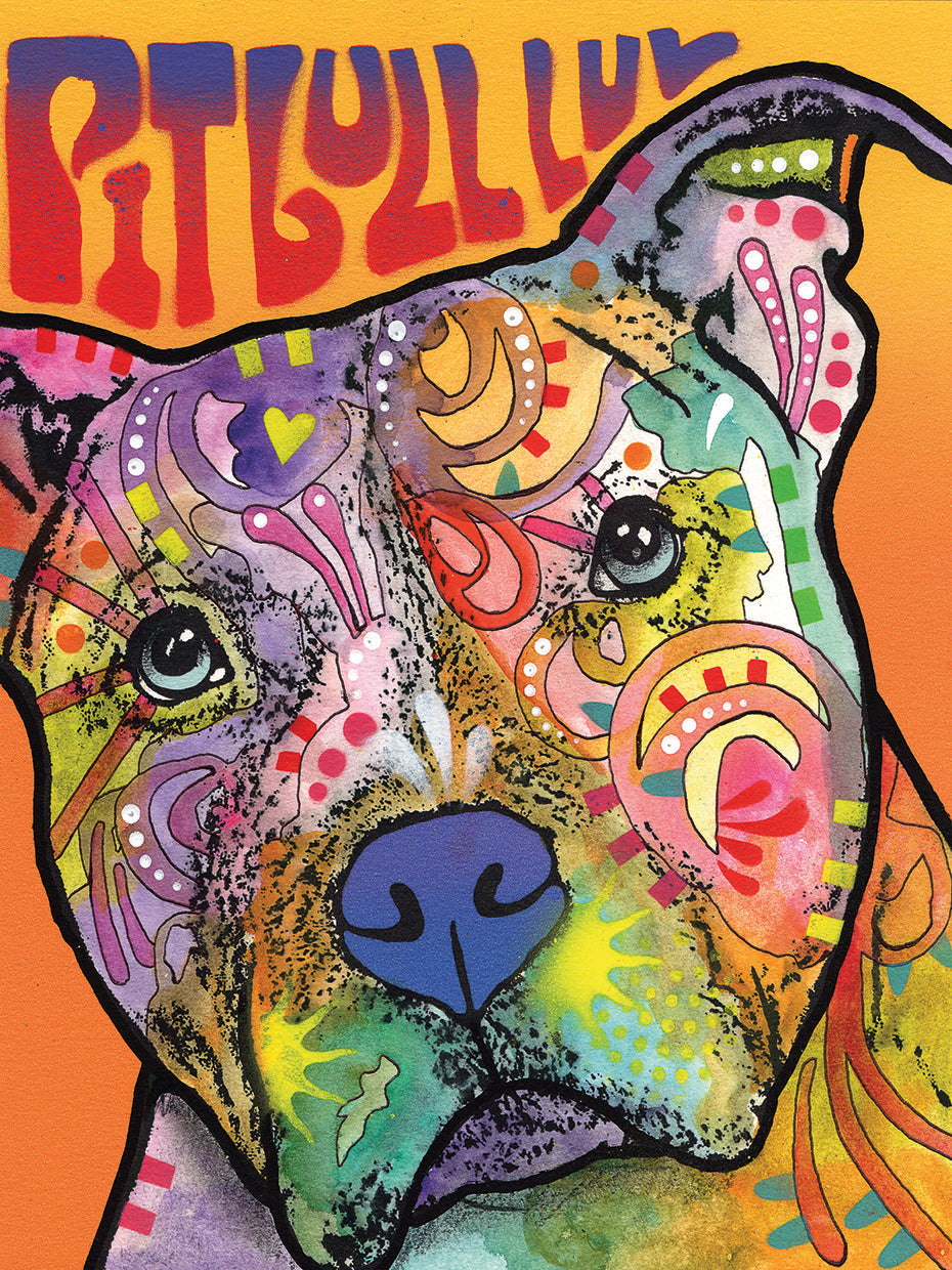 Pit Bull Luv - highest quality handcrafted wall art work on large canvas & framed canvas prints by Dean Russo