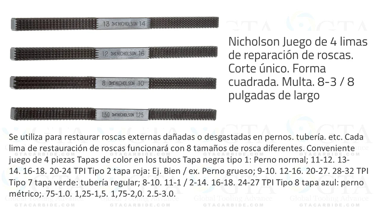 LIMA # 7 PARA REPARAR CUERDAS NPT Y NPS PARA HILOS 8 , 10 , 11-1/2 , 14 , 16 , 18 , 24 , 27