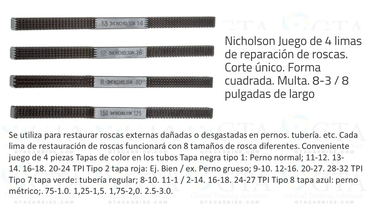 LIMA # 7 PARA REPARAR CUERDAS NPT Y NPS PARA HILOS 8 , 10 , 11-1/2 , 14 , 16 , 18 , 24 , 27
