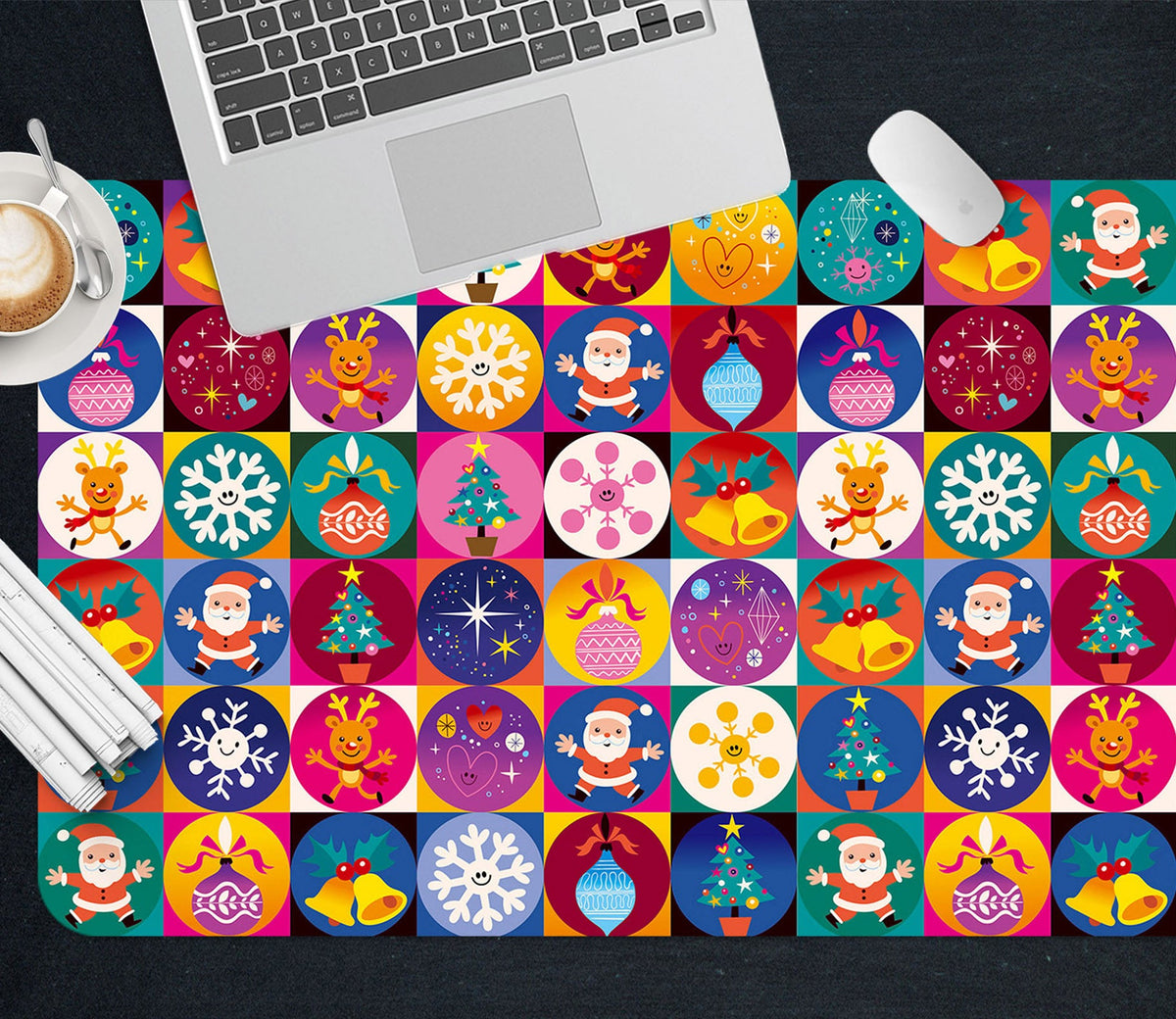 3D Color Circle Snowflake Bell 53188 Christmas Desk Mat Xmas