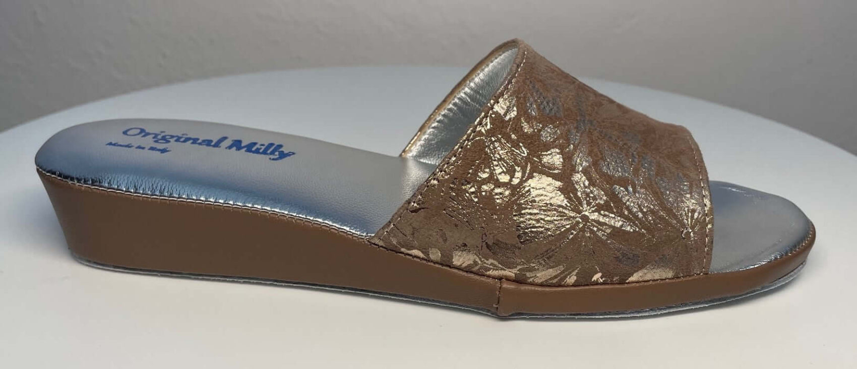 0204 Camoscio Taupe a fiori Suola Bufalo Ciabatte da camera Donna Original Milly Made in Italy - Foto N 1