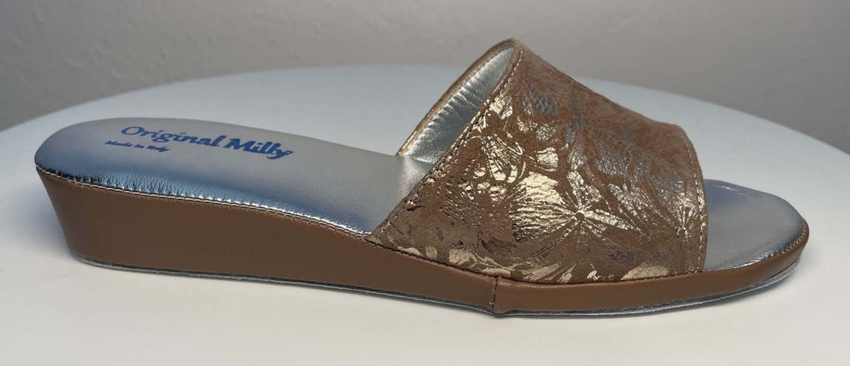 0204 Camoscio Taupe a fiori Suola Bufalo Ciabatte da camera Donna Original Milly Made in Italy - Foto N 1