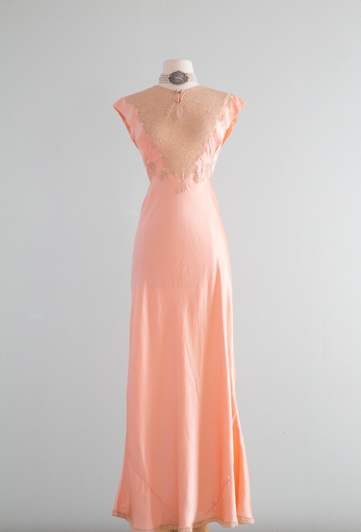 Gorgeous  Old Hollywood 1930's Peach Silk Charmeuse Bias Cut Slip Dress / SM