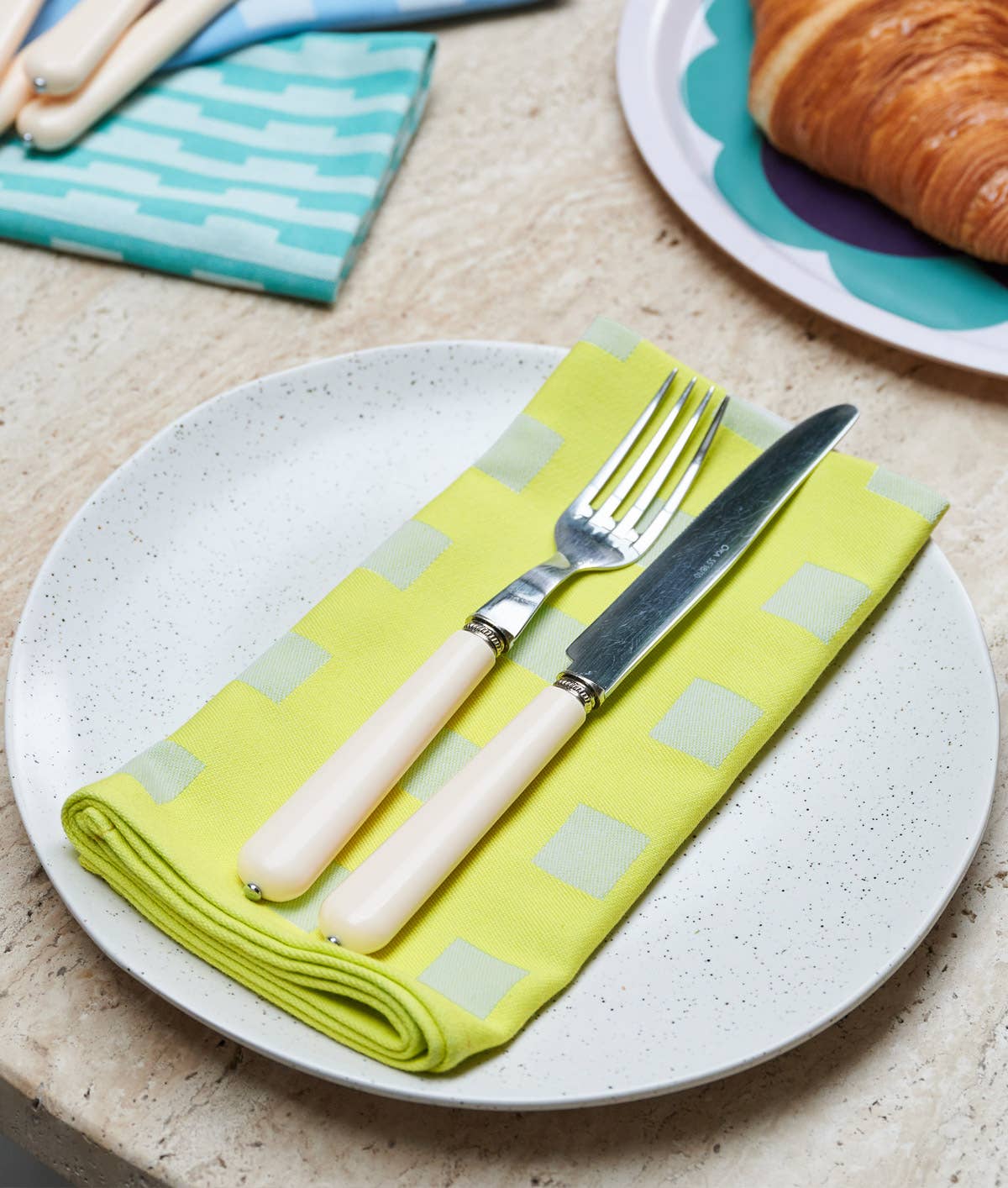 Squares Napkin Set (Yellow/Soft Aqua)