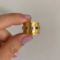 18K Wide Band Rainbow Ring